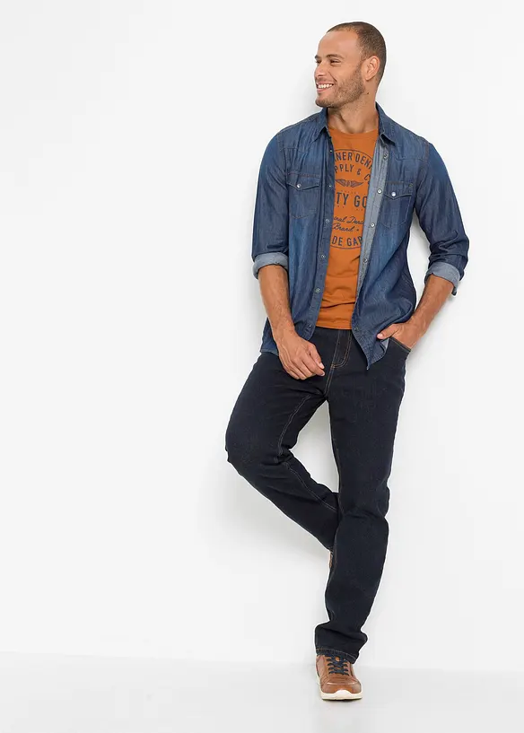 Stretchiga fodrade jeans, Classic Fit med värmande fleecefoder, bonprix