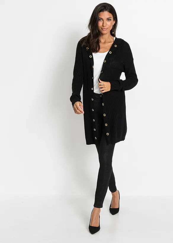 Lång cardigan med luva, bonprix