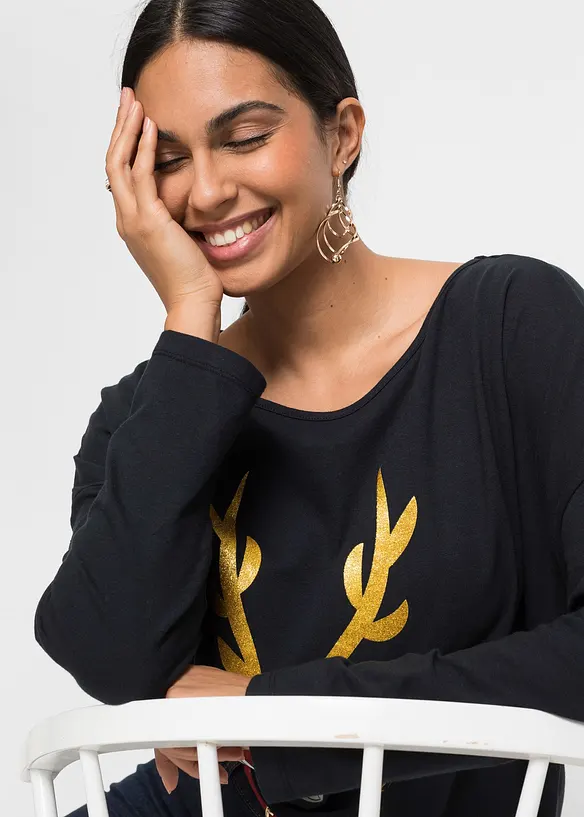 Off shoulder-topp med julmotiv, bonprix