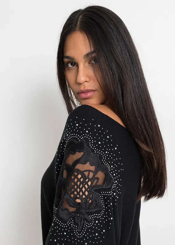 Finstickad tröja i viskosmix, bonprix