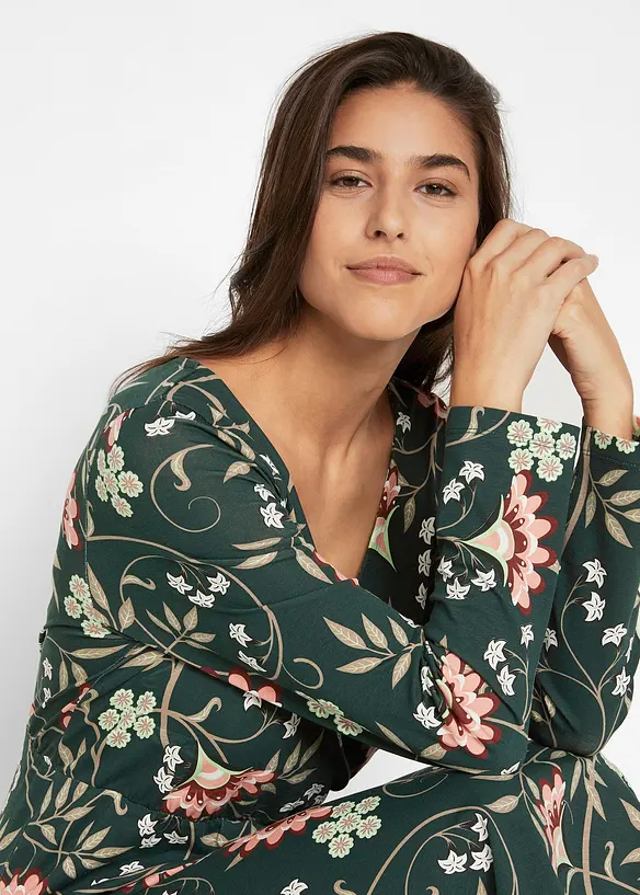 Jerseyklänning i bomull med omlottlook, bonprix