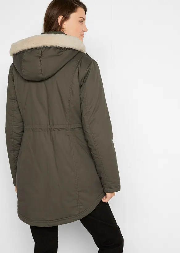 Vadderad parkas med fuskpälsbesättning, bonprix