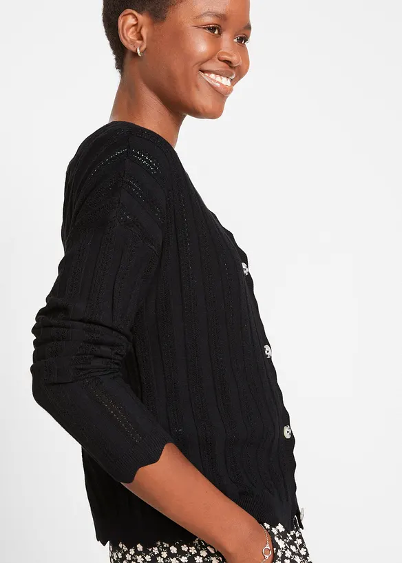 Kort h&aring;lm&ouml;nstrad cardigan, bonprix