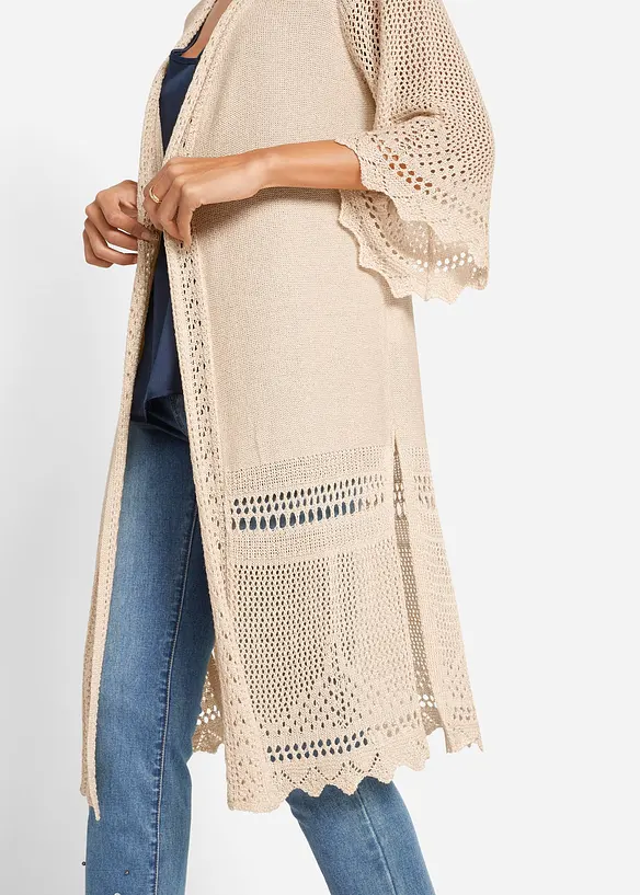 Lång hålmönstrad cardigan, bonprix