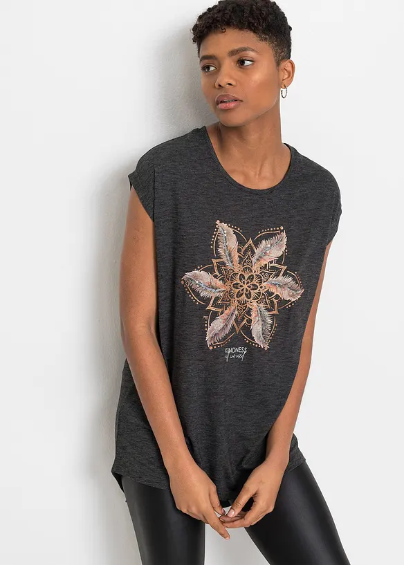 Lång t-shirt med tryck i mjuk viskosmix, bonprix