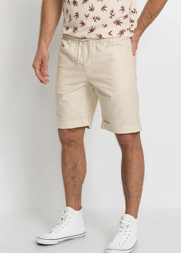 Dra på-shorts i linneblandning, Regular Fit, bonprix