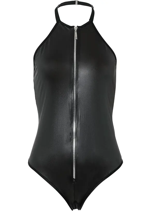 Stringbody ouvert med wetlook, bonprix