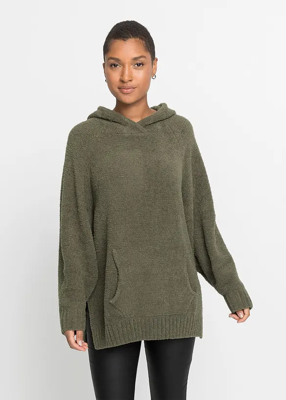 Sweatshirt med huva och teddyfleece, bonprix