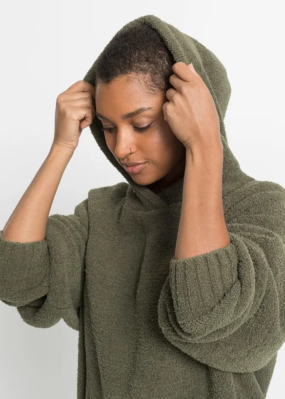 Sweatshirt med huva och teddyfleece, bonprix