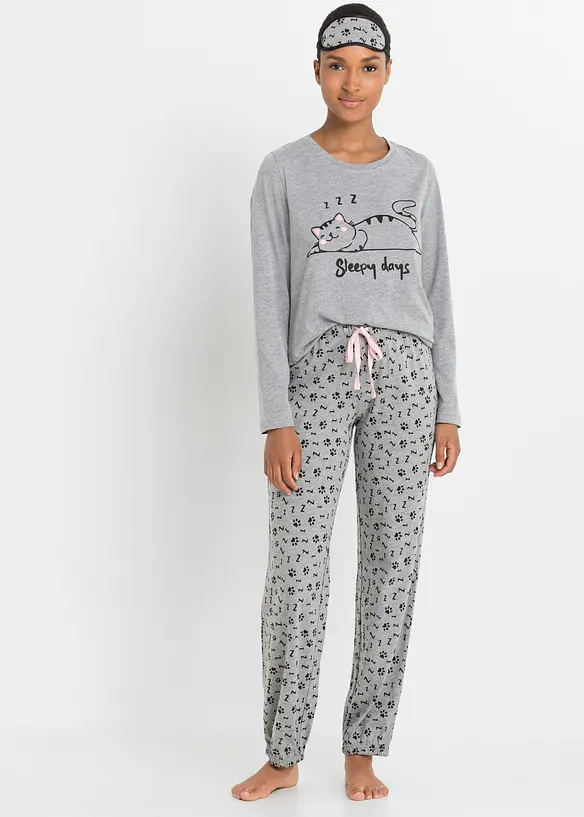 Pyjamas med sovmask och ekologisk bomull, bonprix