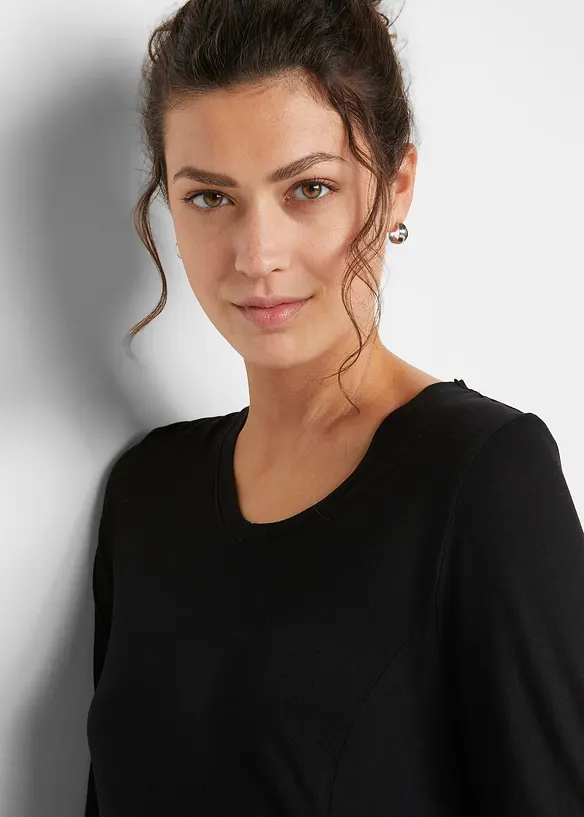 Långärmad viskostopp med utställd nederkant, bonprix