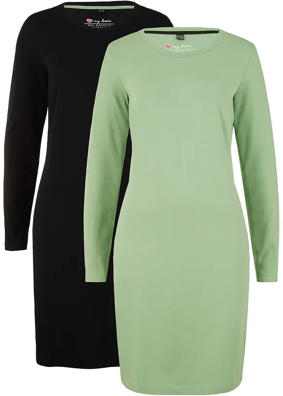 Jerseyklänning av bomull med stretch (2-pack), bonprix