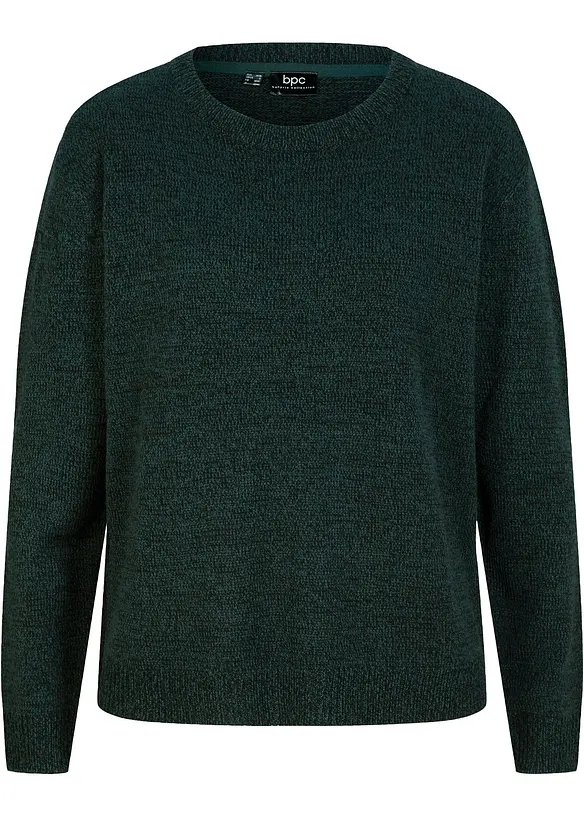 Stickad tröja med rund halsringning i melerad look, bonprix