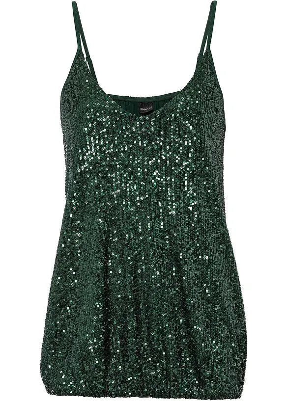 Jerseylinne av mjuk viskosmix, med paljetter och spaghettiaxelband, bonprix