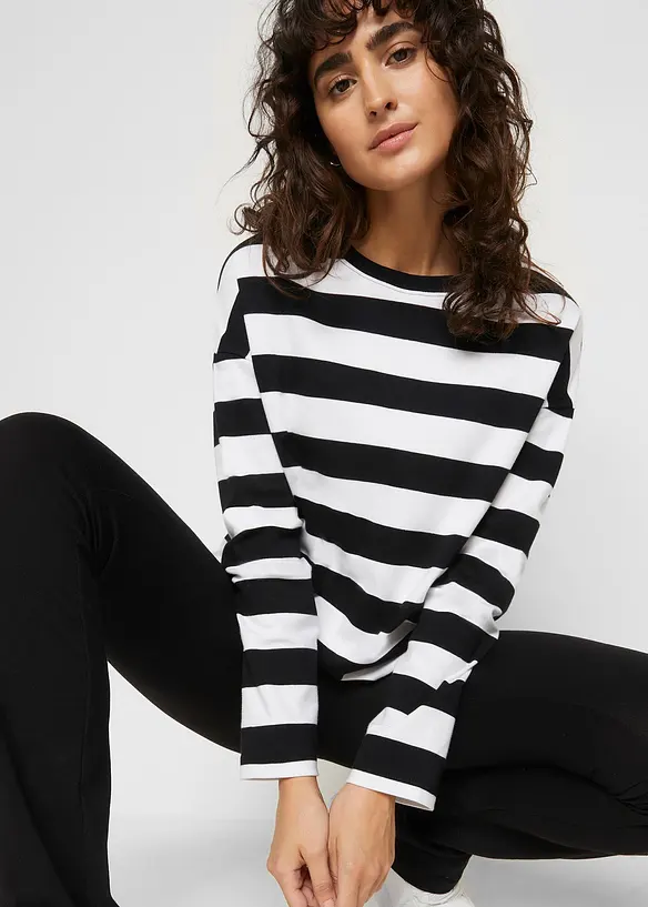 L&aring;ng&auml;rmad randig topp av bomullsinterlock, bonprix