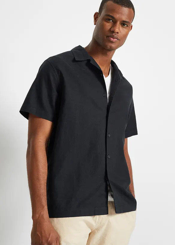 Kortärmad skjorta med lin, Loose Fit, bonprix