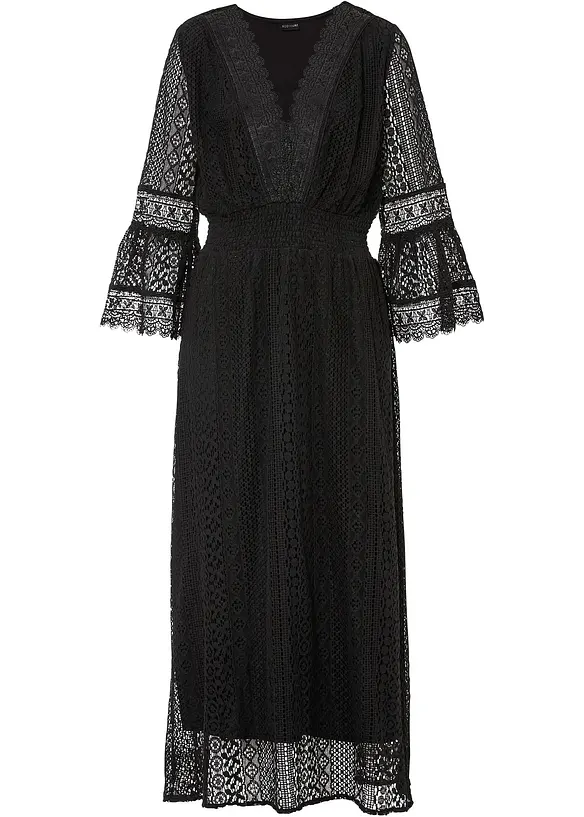 Maxiklänning med virkad look, bonprix