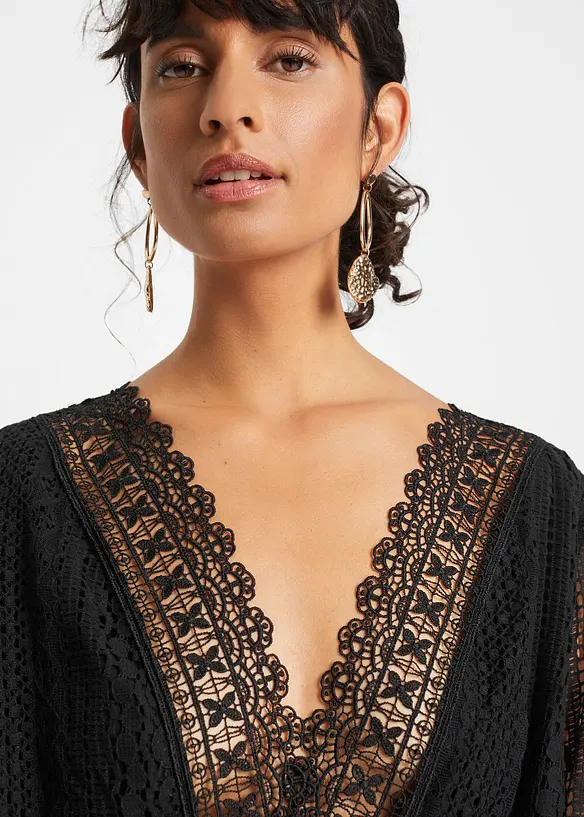 Maxiklänning med virkad look, bonprix
