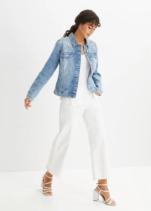 Jeansjacka med strassapplikation, bonprix