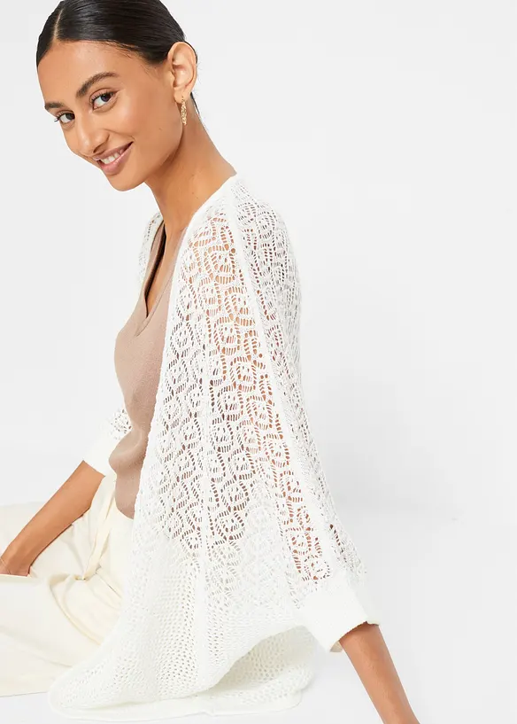 Lång cardigan med hålmönster, bonprix