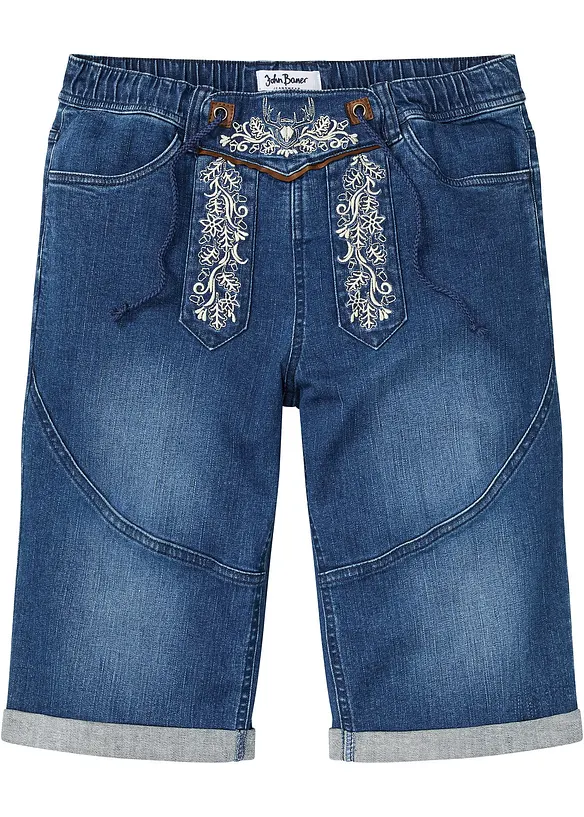 Stretchiga jeansbermudas med broderi, Regular Fit, bonprix