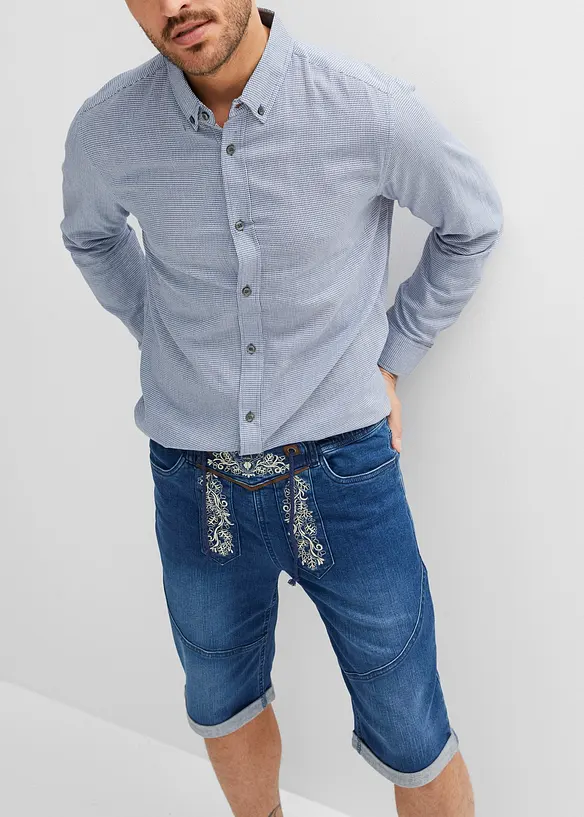 Stretchiga jeansbermudas med broderi, Regular Fit, bonprix