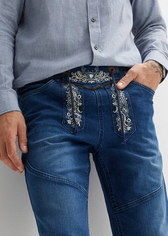 Stretchiga jeansbermudas med broderi, Regular Fit, bonprix