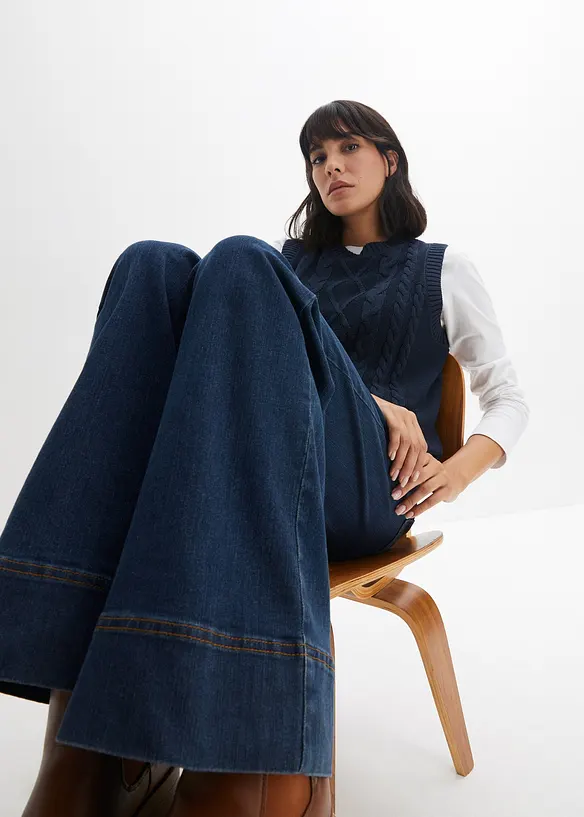 Comfort Stretch Wide Leg Jeans, Mid Waist, bonprix