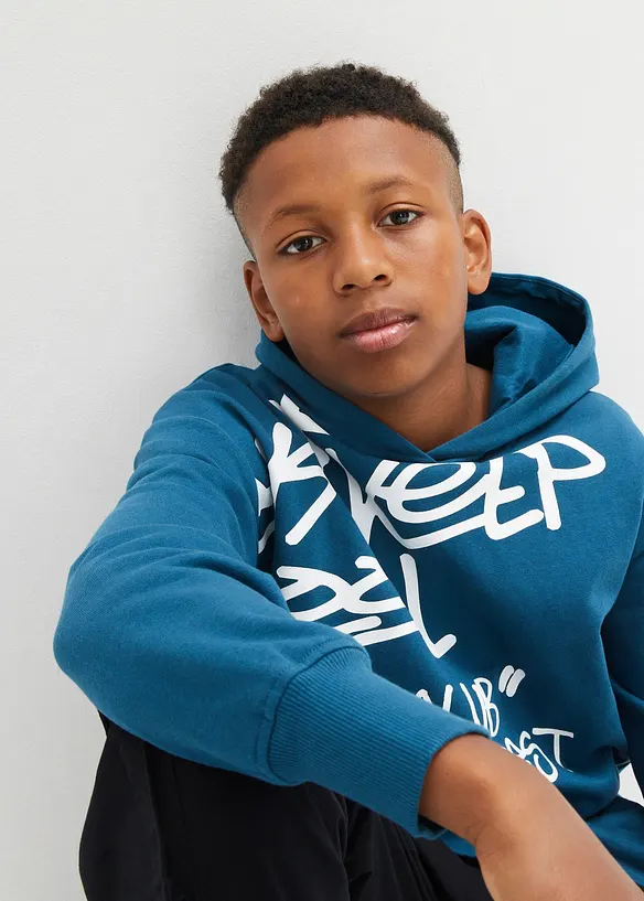 Sweatshirt med huva och graffititryck för barn, ekologisk bomull, bonprix