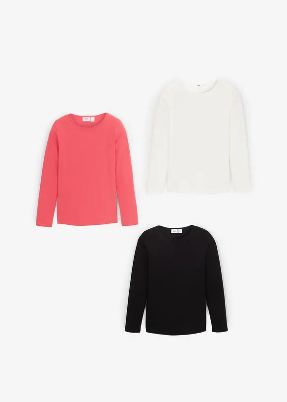 Långärmad topp av ren bomull (3-pack), bonprix