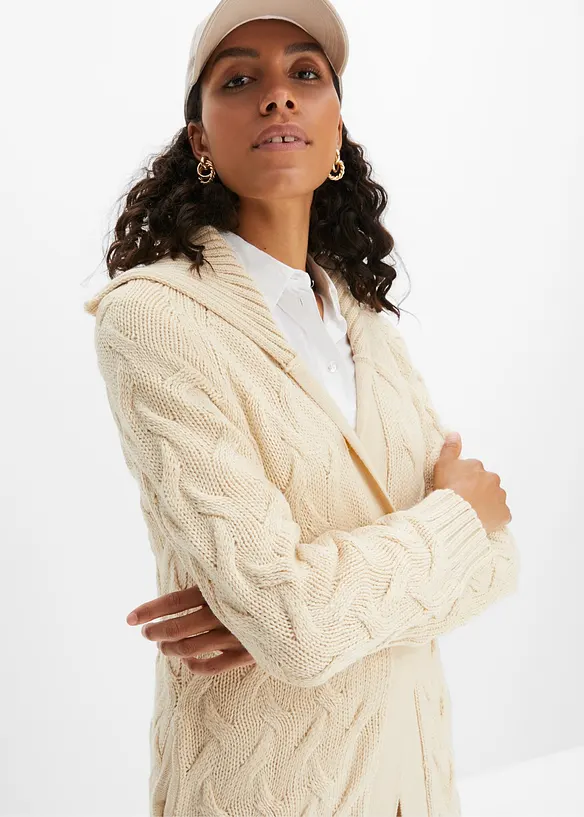 L&aring;ng cardigan med fl&auml;tstickning, bonprix