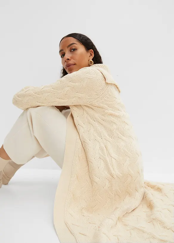 L&aring;ng cardigan med fl&auml;tstickning, bonprix