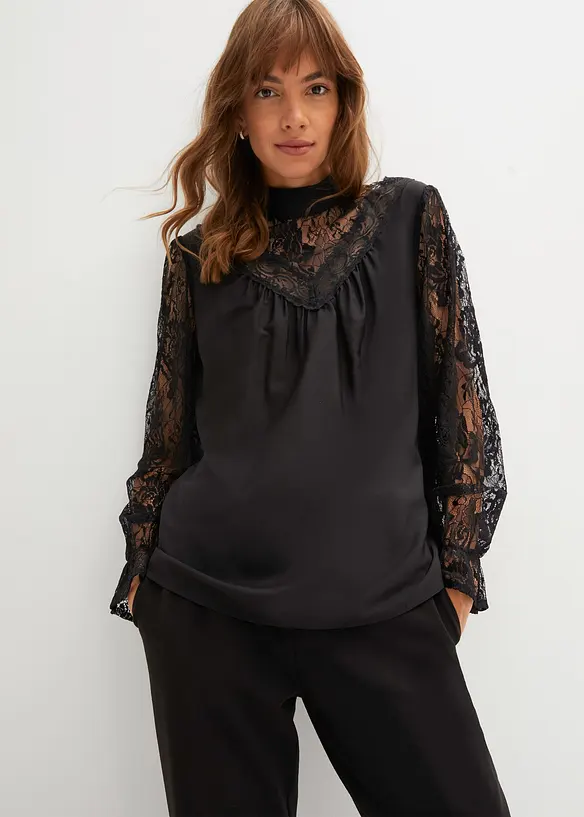 Blus med spets, bonprix