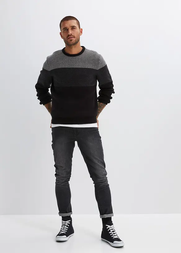 Tröja med rund halsringning och colour blocking-look, bonprix