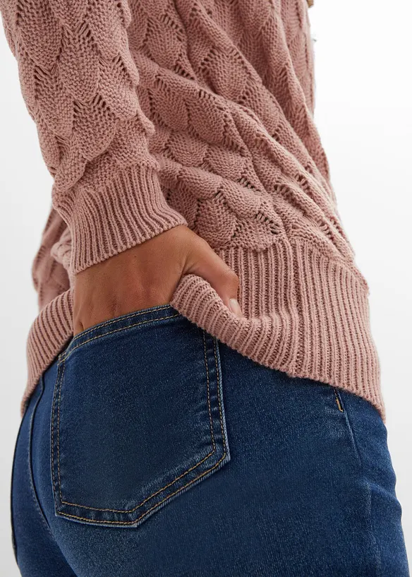 Hålmönstrad tröja med omlottlook, bonprix