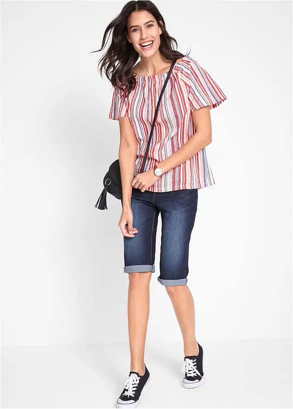 Stretchiga jeansbermudas med uppvikta benslut, bonprix