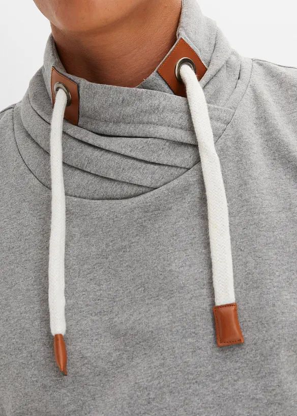 Sweatshirt med sjalkrage och detaljer av skinnimitation, bonprix