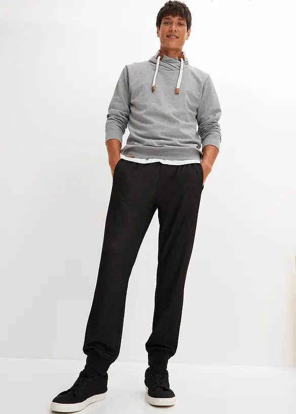 Sweatshirt med sjalkrage och detaljer av skinnimitation, bonprix