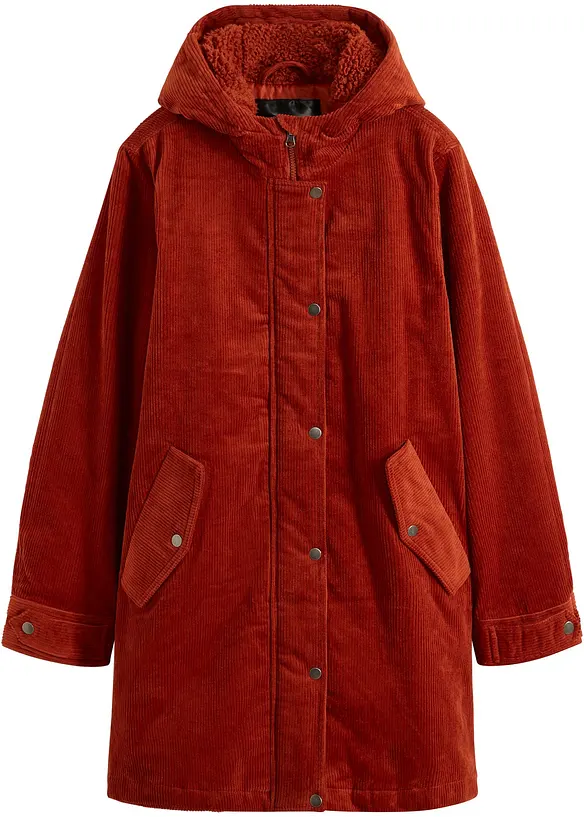 Varm A-linjeformad manchesterparkas med teddypäls i huvan, bonprix