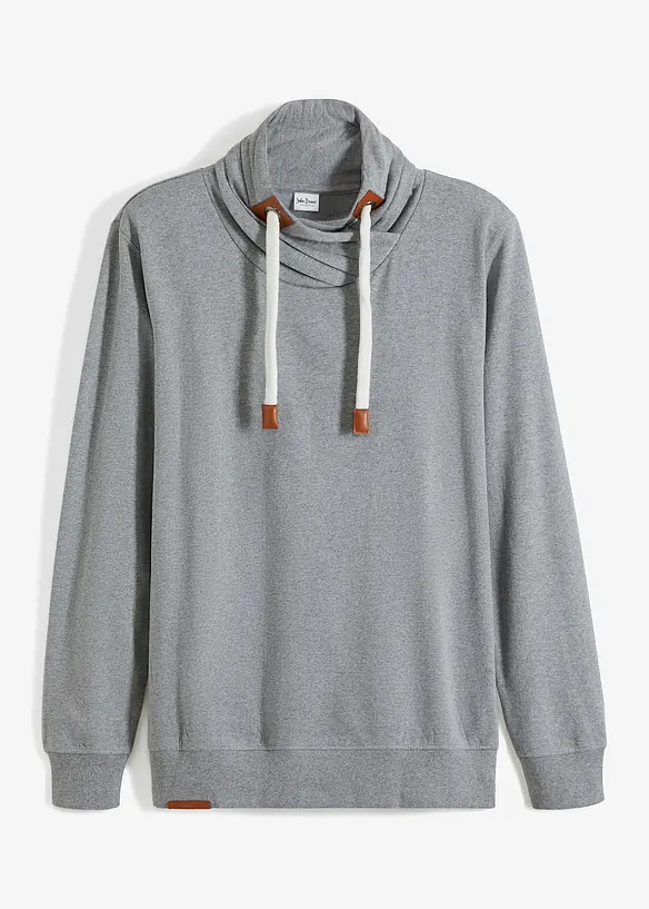 Sweatshirt med sjalkrage och detaljer av skinnimitation, bonprix