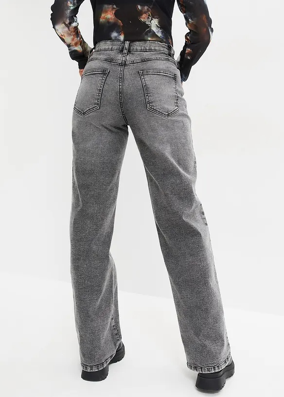 Wide Leg Jeans, High Waist med nitar, bonprix