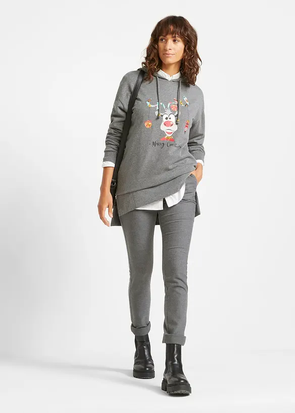 Lång sweatshirt med huva och slits i sidan, bonprix