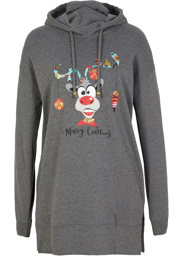 Lång sweatshirt med huva och slits i sidan, bonprix