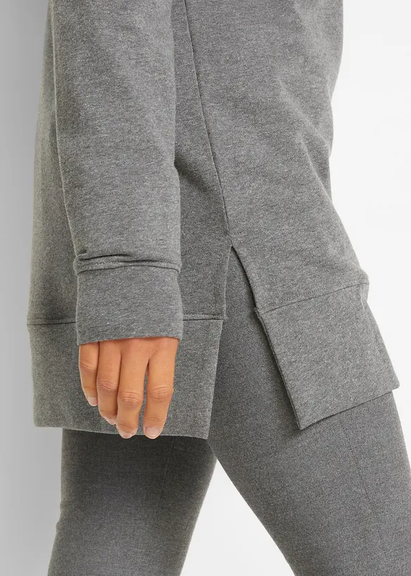 Lång sweatshirt med huva och slits i sidan, bonprix