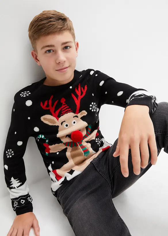 Stickad barntröja med julmotiv, bonprix