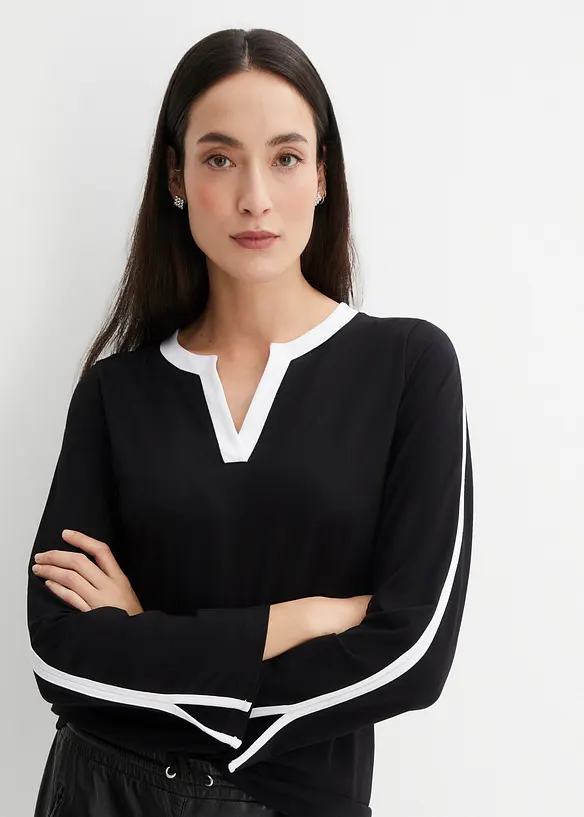 Långärmad topp med slits, bonprix