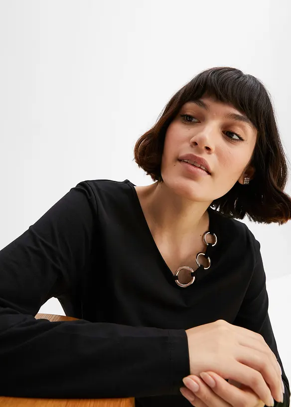 Långärmad topp med öljetter, bonprix