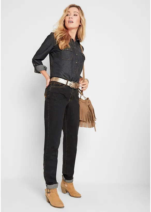 Mom Jeans Mid Waist, långa ben, bonprix