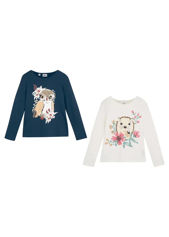 Långärmad topp i ekologisk bomull för barn (2-pack), bonprix