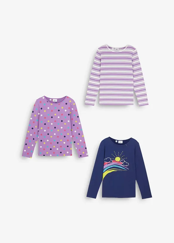 Långärmad T-shirt i ekologisk bomull (3-pack), bonprix